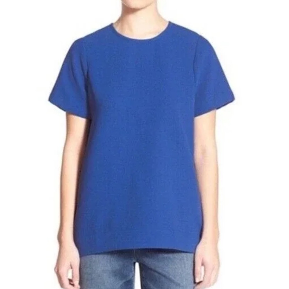 Madewell Tailored Tee High Low Crepe Blouse Short Sleeve Blue - Size small